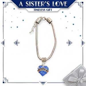 New Sister Heart Charm Bracelet Blue Rhinestone Snake Chain